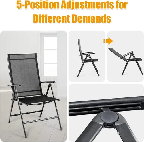 Miniatura 5 de Giantex Juego de 2 sillas de comedor para patio, sillas plegables para exteriores, sillas de camping portátiles con tela transpirable, sillas
