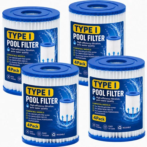 KGC Cartucho de filtro de piscina tipo I, 3.1 x 3.5 pulgadas, tamaño 1 para 58093, cartucho de filtro de repuesto para bomba de filtro de 300/330