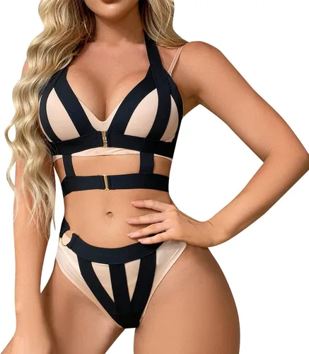 Lencería para mujer, arnés de jaula, vendaje, body recortado de pecho desnudo, de corte alto, sin espalda, babydolls de una pieza, ropa de dormir
