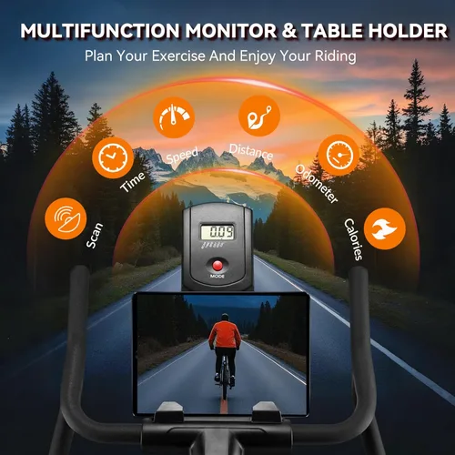 Miniatura 7 de Bicicleta estática Wenoker para el hogar, bicicleta de interior compatible con aplicaciones con asiento ajustable y manillar multiagarre, ruedas
