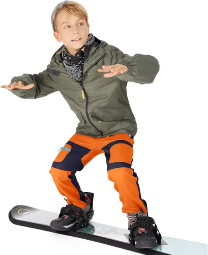 Miniatura 15 de linlon Pantalones impermeables para la nieve para niños y niños, forro polar lind para senderismo, softshell, cálidos, con aislamiento térmico