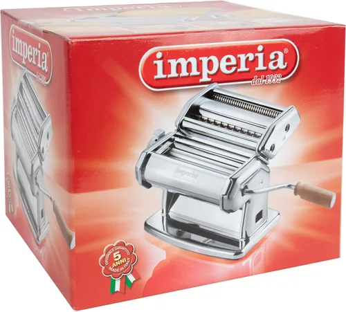 Miniatura 2 de Imperia Máquina para hacer pasta, color blanco, fabricada en Italia, construcción de acero resistente con esfera de fácil bloqueo, mango de agarre
