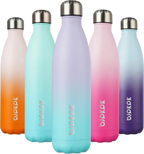 Miniatura 70 de BJPKPK Botellas de agua de acero inoxidable con aislamiento de 17 onzas, mantiene el frío y el calor, brillante oro rosa Oro rosa brillante