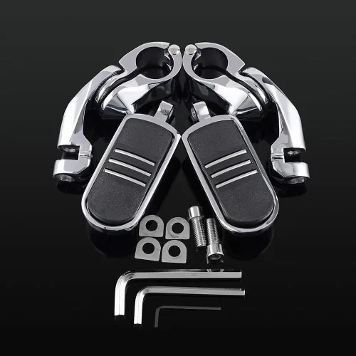 Miniatura 7 de Astra Depot Estriberas cromadas izquierda derecha con reposapiés Streamliner compatible con protector de motor Harley 1 1/4" 1.260 in