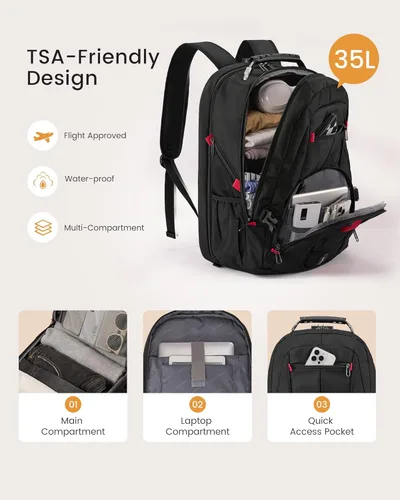 Miniatura 8 de LOVEVOOK Mochila grande de viaje y para laptop, impermeable, antirrobo, con cerradura y puerto de carga USB, para negocios, hombres, mujeres, Negro