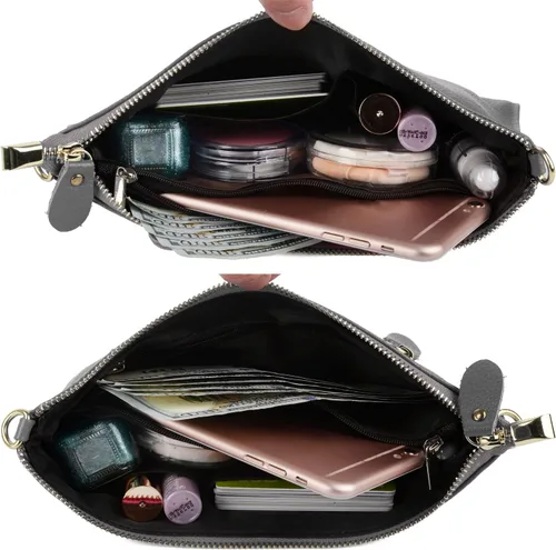 Miniatura 6 de YALUXE Clutch Wristlet - Cartera de piel auténtica con bloqueo RFID y cadena de hombro
