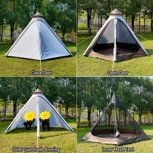 Miniatura 2 de Latourreg Tienda de campaña para exteriores de 4 estaciones, doble capa, 12 x 10 x 8 pies, tienda de campaña tipi impermeable para adultos