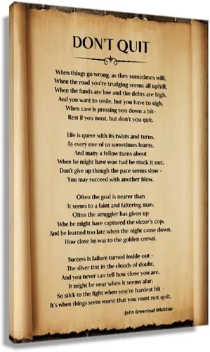 Lienzo decorativo con texto en inglés "Dont Quit Poem", póster inspirador vintage, póster inspirador enmarcado para decoración de pared, citas,