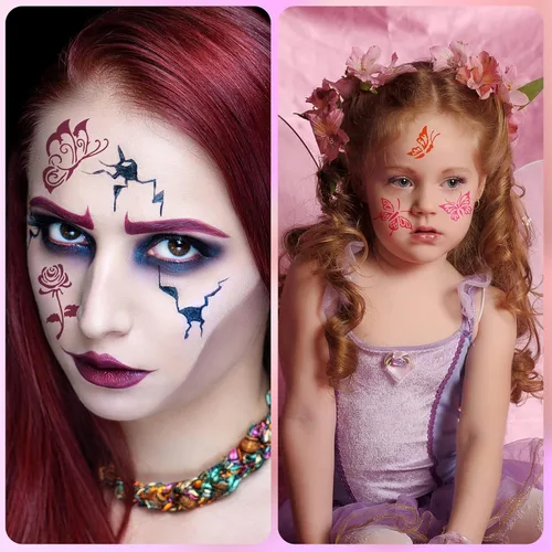 Miniatura 7 de Chinco 24 plantillas de pintura facial, plantillas de tatuajes faciales y corporales, plantillas de pintura para niños, vacaciones, Halloween