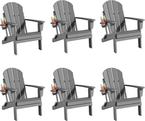 Miniatura 6 de Folding Adirondack Chairs Set, All-Weather Resistant HDPE Sturdy Outside Chairs with Cup Holder and Phone Stand, Lawn Chairs, 80% Pre-Installed Load