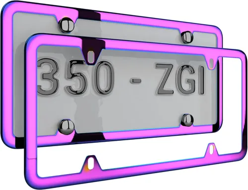 Miniatura 8 de Marco cromado para matrícula camaleón, cubiertas exclusivas con diseño floral azulado, acabado con pulido espejo, paquete de 2 para placa de auto