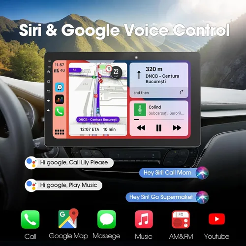 Miniatura 4 de Haudio Estéreo de coche de 10.1 pulgadas de un solo DIN, radio de pantalla táctil giratoria con Apple CarPlay inalámbrico y Android Auto, cámara