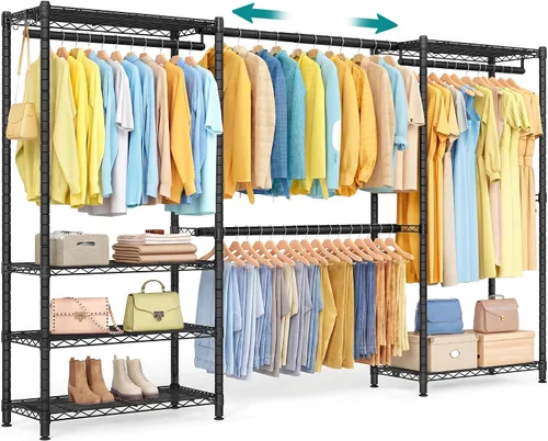 Miniatura 8 de SONGMICS ULGR418BH01 - Perchero de ropa con ruedas rodantes, con estantes de malla ajustables y rieles para colgar, ganchos, 15.8 x 35.4 x 78.3