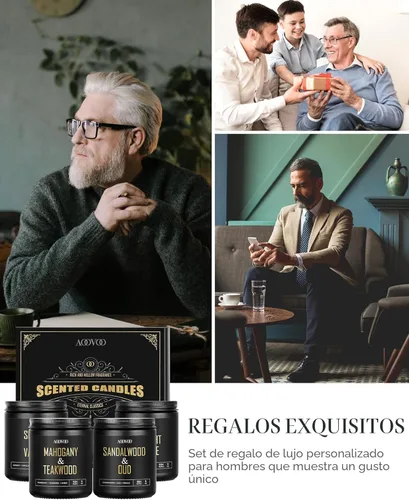Miniatura 5 de AOOVOO Velas perfumadas para hombres – Paquete de 4 velas para el hogar, cera de soja de 36 onzas, tiempo de combustión de 200 horas, juego de velas