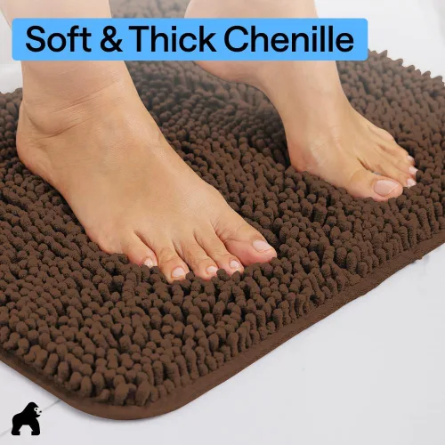 Miniatura 5 de GORILLA GRIP - Juegos de alfombras de baño, juego de 2 alfombras de área de chenilla suave, alfombra base para inodoro y alfombra de 30 x 20, Marrón