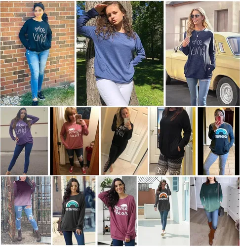 Miniatura 2 de ONLYSHE - Sudadera para mujer, cuello redondo, casual, holgada camiseta manga larga