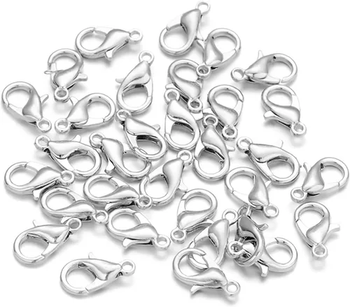 Oubaka 300 cierres de pinza de langosta plateados para la fabricación de joyas, 0.472 x 0.236 in, multiusos, acabado brillante