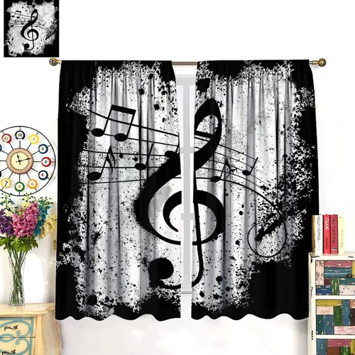 Miniatura 3 de Cortinas opacas abstractas y modernas con bolsillo para cortinero, para sala de estar, oscurecimiento de la habitación, rústico, negro y blanco