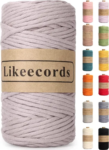Likeecords - Cuerda de macramé de 4mm de un solo hilo, 80m de cuerda de macramé colorida, cuerda de algodón para macramé, cuerda de algodón colorida