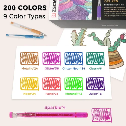 Miniatura 3 de ZSCM Paquete de 400 bolígrafos de gel para libros de colorear para adultos, 200 bolígrafos de colores para artistas con 200 repuestos, bolígrafos