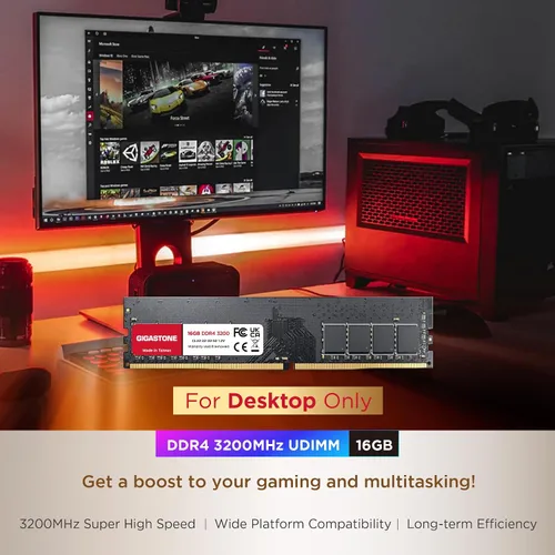 Miniatura 2 de RAM DDR4: kit GIGASTONE de 64 GB (4 x 16 GB) DDR4 3200 MHz (2933 MHz o 2666 MHz) PC4-25600 (PC4-23400, 21300) CL22 1.2V UDIMM 288 pines sin búfer