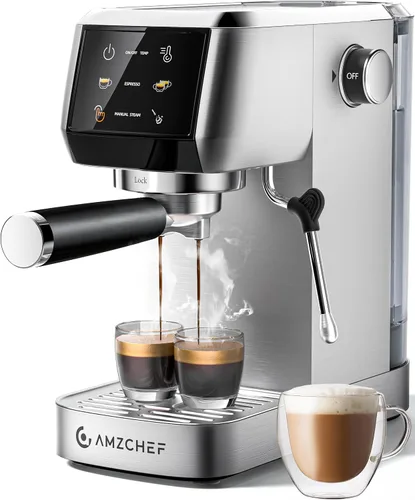 AMZCHEF Cafetera de café espresso de 51 mm 20 bares – Cafetera profesional con espumador de leche, cafetera de espresso compacta de acero inoxidable
