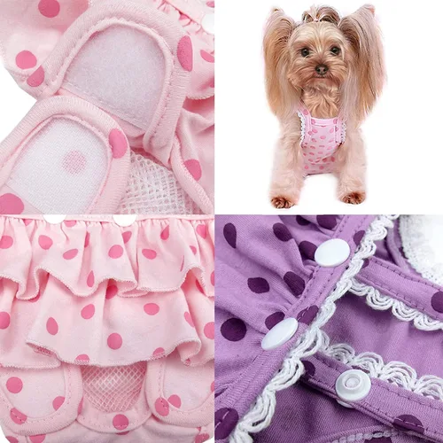 Miniatura 5 de 2 piezas de pañales lavables para hembra con tirantes, cómodos pañales reutilizables para cachorros, bragas sanitarias para perros, ropa