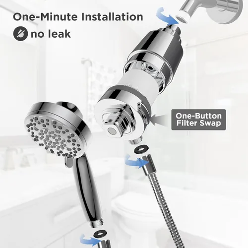 Miniatura 3 de SANYCASA Cabezal de Ducha Filtrado con Mano, Sistema de Atraque Magnético, Cabezal de Ducha de Mano de Alta Presión con Filtro KDF para Agua Dura, 6