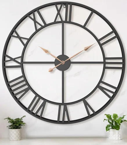 Miniatura 16 de Pytha Sight - Reloj de pared grande para sala de estar, de 16 pulgadas, moderno, industrial, decorativo, de metal, silencioso, funciona con Negro