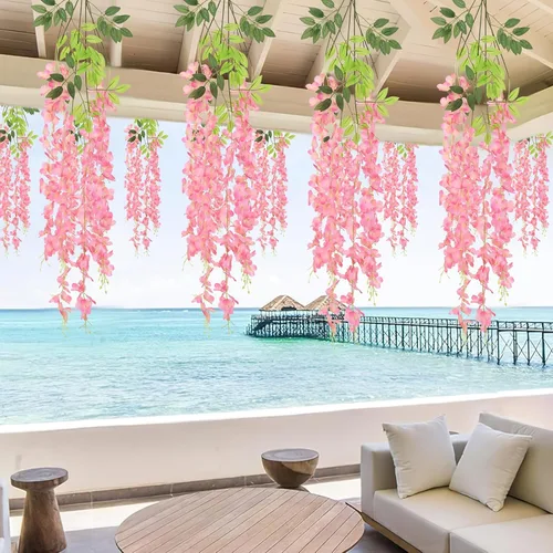 Miniatura 5 de BLEUM CADE 36 Piezas Flores Colgantes de Glicina Falsa Rosa Profundo, 3.6 Pies/Pieza Guirnalda de Glicina Artificial, Flores Colgantes para Boda