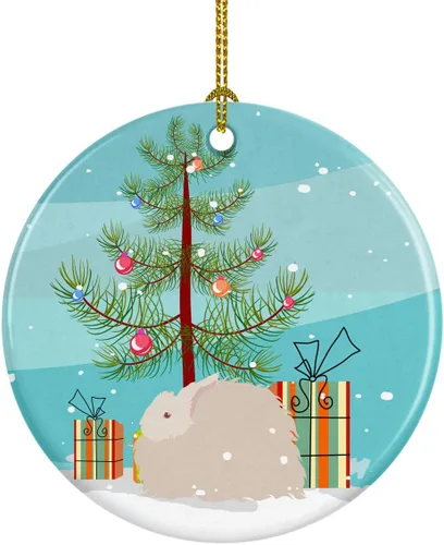 Miniatura 89 de Caroline's Treasures Adorno de cerámica de Navidad pintado o de codorniz chino, decoración colgante de árbol de Navidad verde azulado para el hogar