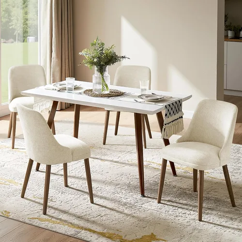 Miniatura 14 de HULALA HOME Juego de 2 sillas de comedor tapizadas de tela azul marino con patas de madera maciza, respaldo acolchado, sillas decorativas modernas