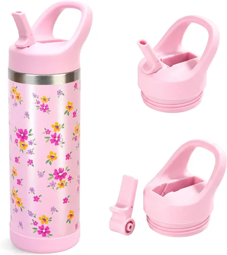 Miniatura 12 de Hydraful Botella de agua para niños de 12 onzas con tapa de pajilla, botella de acero inoxidable aislada al vacío, botella de agua deportiva sin BPA