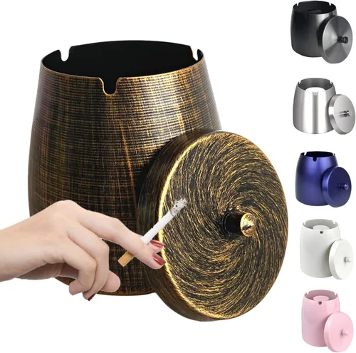 Cenicero, Cenicero Grande para Exteriores con Tapa, Cenicero para Patio Exterior, de Acero Inoxidable, Resistente al Viento, Sin Humo, para Balcón,