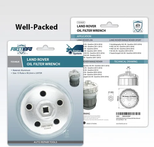 Miniatura 6 de FIRSTINFO F3546LR Llave para filtro de aceite de 9/32" de 90.2mm con 15 ranuras, compatible con Land Rover y Jaguar - Compatible con motores a gas