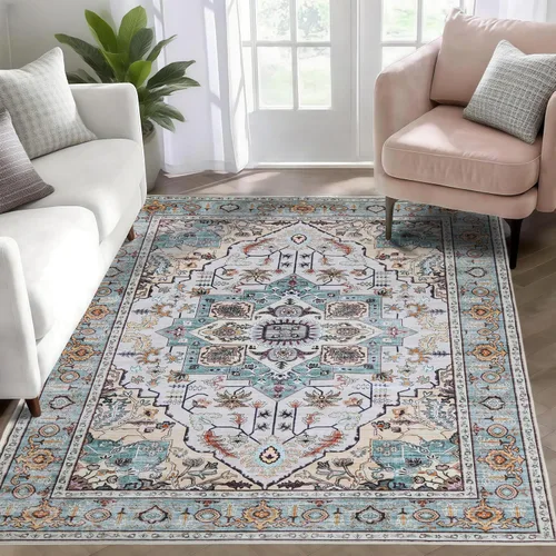 Miniatura 25 de WILLSUN Alfombras lavables de área, alfombras grandes antideslizantes de 5 x 7 pulgadas estilo bohemio para sala de estar, dormitorio, alfombra