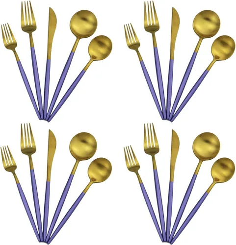 Miniatura 11 de Juego de cubiertos de acero inoxidable 18/10 de 20 piezas, vajilla de lujo para viajes, incluye cuchillo, tenedor, cuchara, servicio para 4