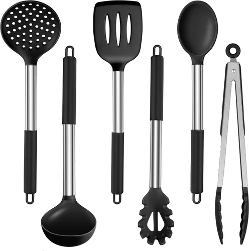 LIANYU Juego de utensilios de cocina de 6 piezas, juego de utensilios de cocina de silicona para utensilios de cocina antiadherentes, utensilios de