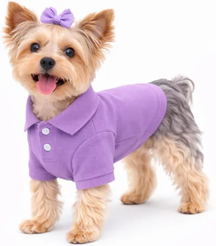 Miniatura 21 de lovelonglong Polo básico para perro, de algodón de primera calidad, para perros grandes, medianos y pequeños, con cuello de dos botones, color Negro