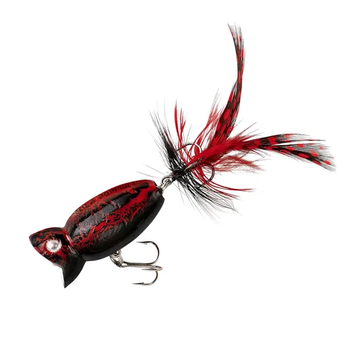 Arbogast Señuelo de pesca Hula Popper 2.0 Topwater con gancho agudo emplumado y cuerpo de patrón de grietas