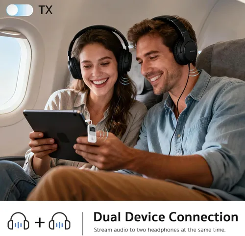 Miniatura 7 de XENUS Transmisor Bluetooth 5.3 receptor con pantalla OLED Conexión dual y baja latencia Adaptador Bluetooth auxiliar inalámbrico para TV, avión