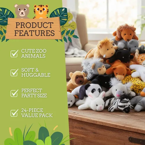 Miniatura 3 de Fun Express Juego de 25 piezas de animales de peluche de mini zoológico – Juguetes – Peluches – Zoológico y Safari de peluche – Suministros