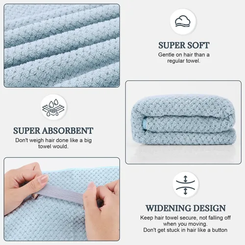 Miniatura 2 de Paquete de 2 toallas de microfibra para el cabello - 41 x 24 pulgadas, súper suaves, absorbentes, de secado rápido sin encrespamiento, envoltorio