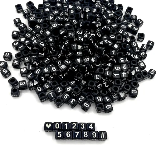 Miniatura 16 de Amaney - 600 cuentas acrílicas blancas de números 0-9, símbolo # corazón con caja de almacenamiento, 0.276 x 0.157 in En caja blanca