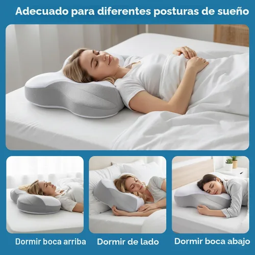 Miniatura 3 de Almohada cervical de espuma viscoelástica sin talco Butterfly-Shaped Ergonomic Design, For Side/Back/Stomach Sleepers, Breathable with Pillowcase