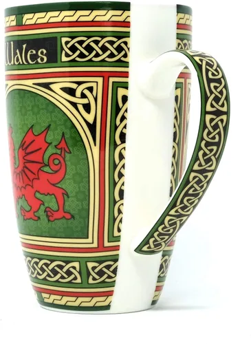 Miniatura 4 de Taza de café de porcelana de Gales - Taza de porcelana de dragón rojo galés con diseño de nudos celtas irlandeses, hecha de porcelana de hueso