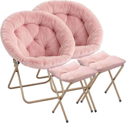 Miniatura 11 de Magshion Silla plegable para adultos con otomana, silla de lectura circular para dormitorio, sala de estar y dormitorio, asiento decorativo cómodo