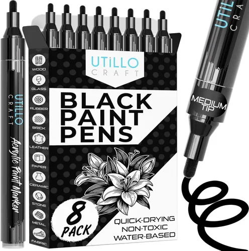 Miniatura 10 de Utillo Craft Bolígrafo de pintura negra (paquete de 3) marcadores de pintura negra mediana para metal, tela, madera, vidrio, papel, plástico, roca