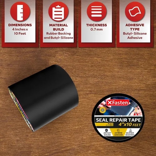 Miniatura 3 de XFasten Cinta de parche y sellado impermeable, color negro, cinta de reparación de goma de 4 pulgadas por 10 pies para reparación de fugas