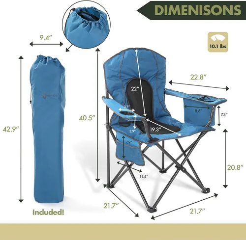 Miniatura 6 de Arrowhead Outdoor Silla cuádruple plegable portátil para acampar con enfriador de 4 latas, portavasos, bolsa de transporte resistente con correa